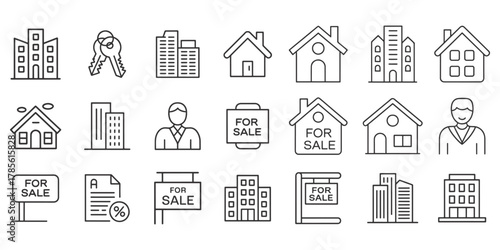 Collection of real estate icons and illustrations for property business