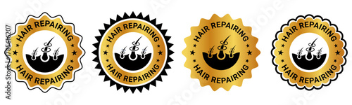 Gold Hair Repairing Badge Seal Icon Set