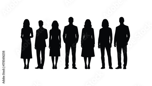 Group of Business People Silhouettes Standing Together - Vector Illustration of Diverse Professional Men and Women