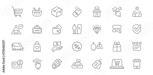E-commerce web icons. Thin outline signs and symbols for website or mobile app. Online store internet concept