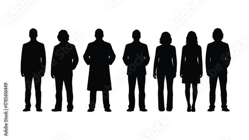 Group of Seven Professional People Standing Silhouettes Vector Illustration