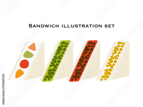 フラットなサンドウィッチイラストセット | フルーツ・野菜・たまごのシンプルベクター