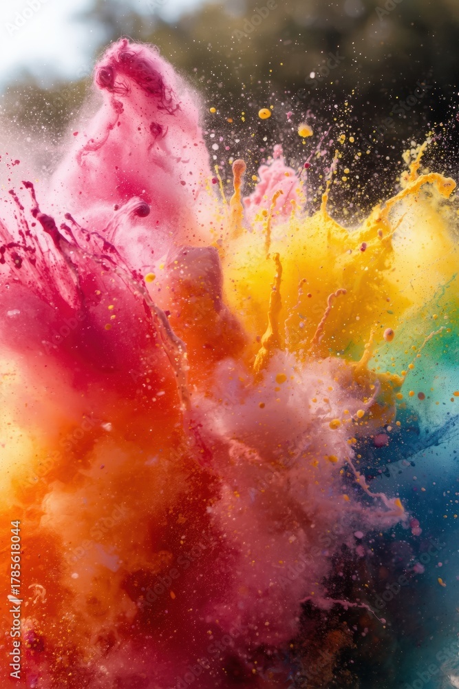 Naklejka premium Vibrant explosion of colorful powder paint in motion