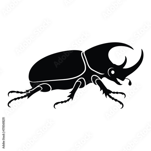 Rhinoceros beetle side profile Silhouette, Vector, Illustration