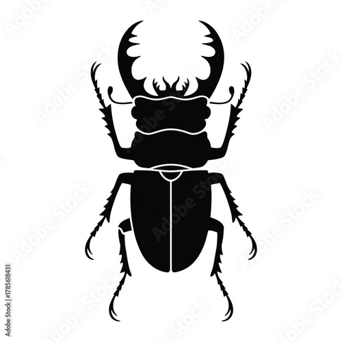 Stag beetle with large mandibles Silhouette, Vector, Illustration