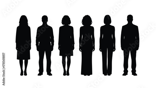 Diverse Group of Business People Standing Full-Body Silhouettes Vector Illustration Set