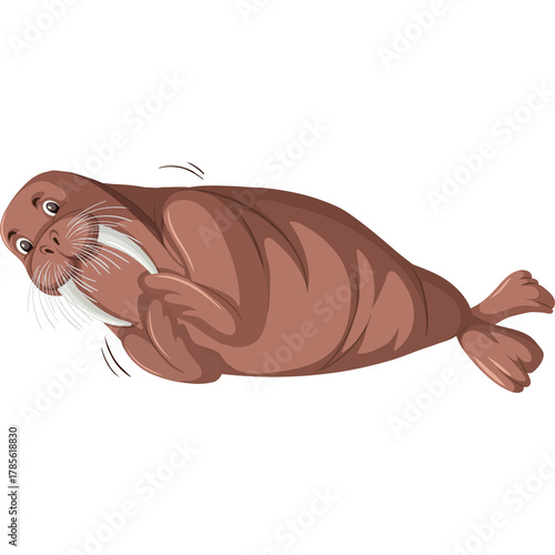 Brown Walrus With Tusks Lying Down On Transparent Background Isolated Animal Illustration