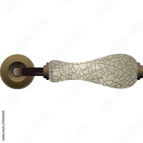 Antique Brass and Ivory Ceramic Rolling Pin Handle With A Textured Pattern Isolated On White