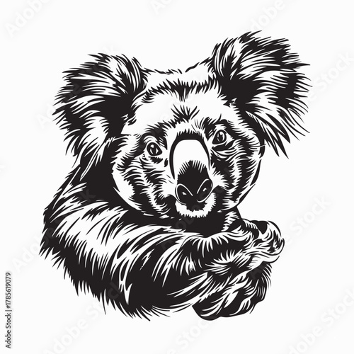 Stylized Black and White Koala Vector Illustration in Nature