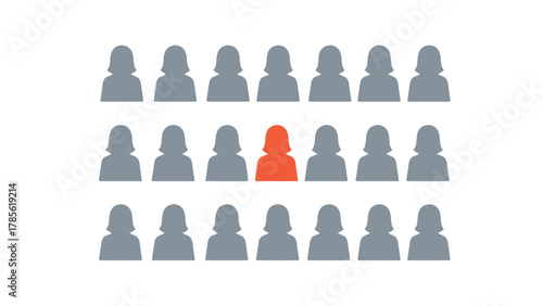 Outstanding Woman Icon in Group - Female Leader or Candidate Standing Out from the Crowd
