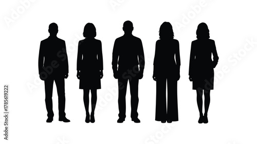 Group of Five Business People Standing Silhouettes Vector Illustration