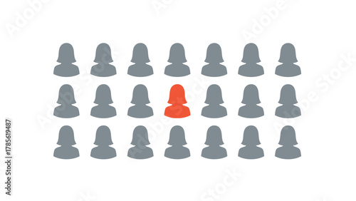 Unique Woman Standing Out in Crowd Vector Illustration. Distinctive Female Avatar Icon Highlighting Individuality, Selection, and Talent Identification.