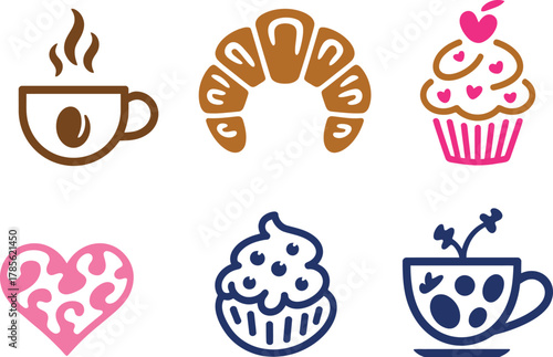 Enjoy a delightful breakfast with coffee, croissant, and cupcake, perfect for cafes