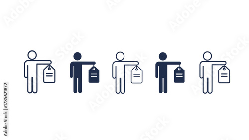 Person Holding Price Tag Vector Icon Set: Sale, Retail, and Pricing Symbol Collection