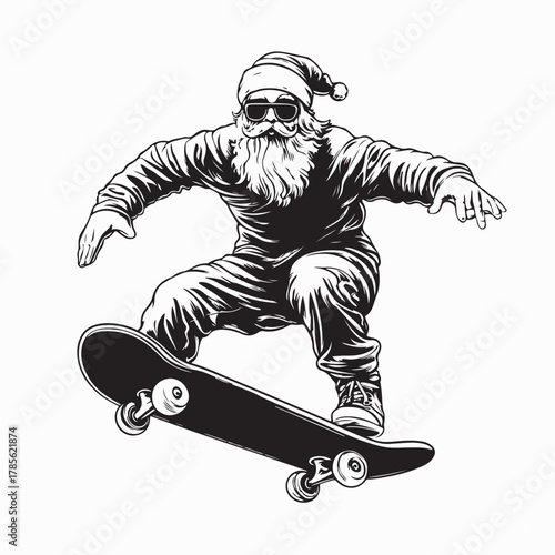 Santa on Skateboard Holiday Adventure isolated on white background