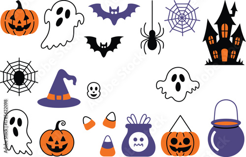 Spooky Halloween night icons for festive py invitations and scary event graphics
