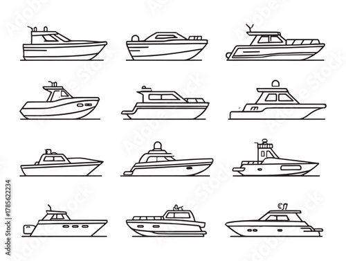 Motorboat Line Art Gliding On Water