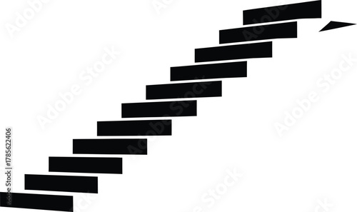 Black staircase leading upwards on a white background Keywords: stairs, staircase, steps, upward