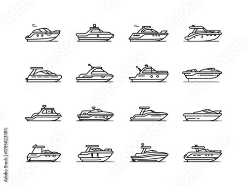 Motorboat Line Art Slicing Through Waves