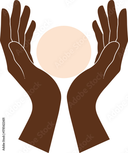 Cupped Hands Holding a Light Peach Circle on White Background support care