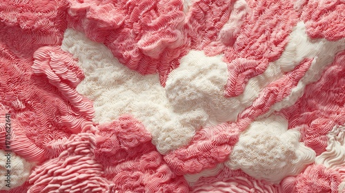 Textured pink and white abstract landscape, organic, ruffled form