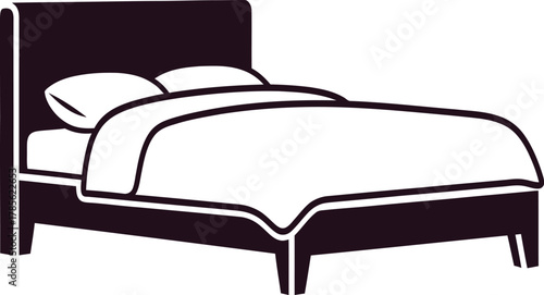 Dark silhouette of a bed with pillows and duvet on white background bedroom furniture