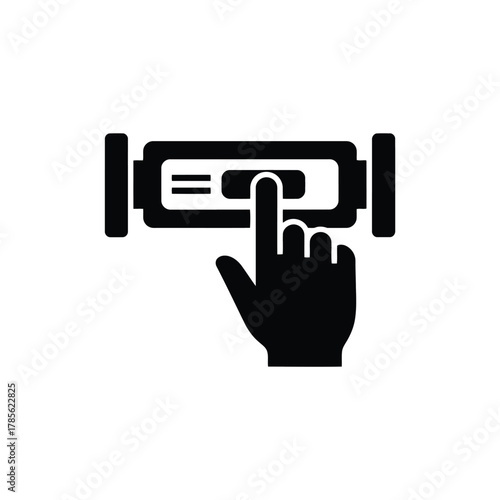 Hand pressing a button on a digital interface