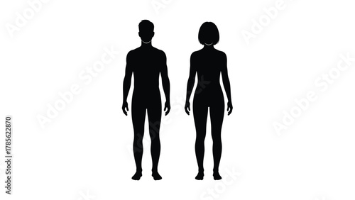 Male and Female Body Silhouettes. Full-length Vector Illustration of Generic Adult Man and Woman Figures Standing Upright.