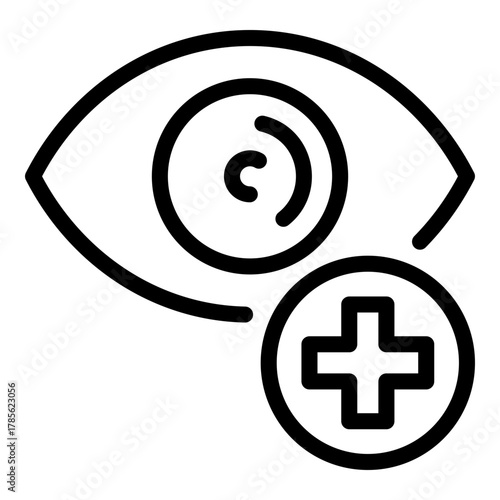 Positive Vision Health and Ophthalmic Medical Care Addition Line Icon. Symbolizing the addition of care, positive vision correction, better eye health, ophthalmic or medical services.