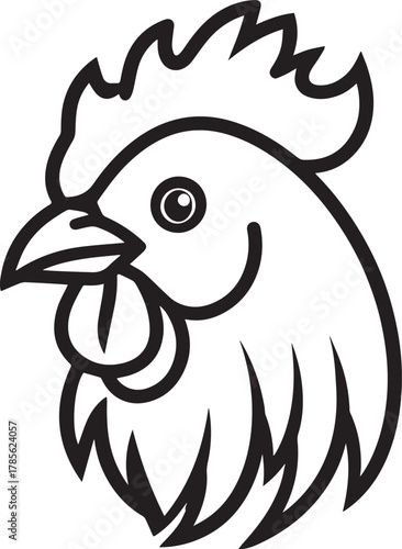 Rooster Head Line Art Vector