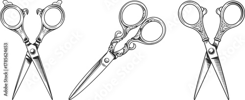 Vintage Scissors Set Vector Illustration.