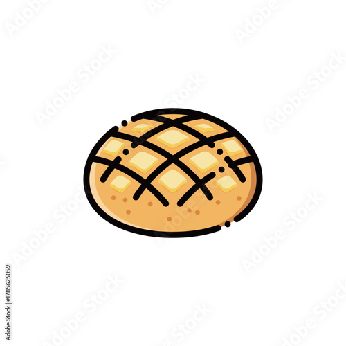 This image features a hot pineapple butter bun with melting thick butter on crispy top. Perfect for breakfast or HK cafe designs, with scalable vectors.