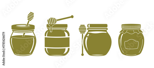 jar of honey symbol on a white background. Food bank. Sweet natural food representation. Set of colorful icons. Vector
