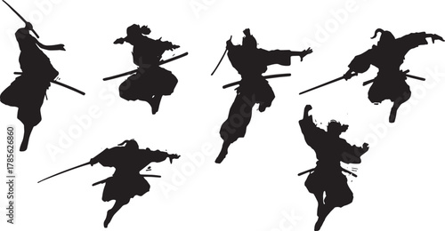 Leaping and Acrobatic Samurai Silhouette Collection