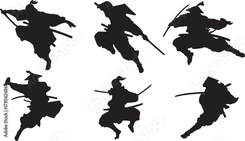 Leaping and Acrobatic Samurai Silhouette Collection