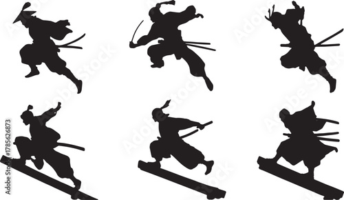 Leaping and Acrobatic Samurai Silhouette Collection