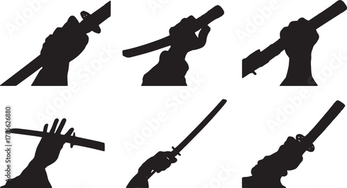 Samurai Katana Grip and Hand Position Silhouette Icons