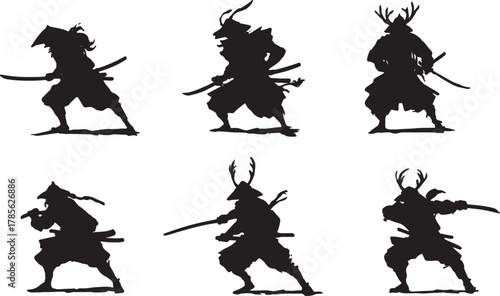 Samurai Kiai (Battle Cry) Pose Silhouette Set
