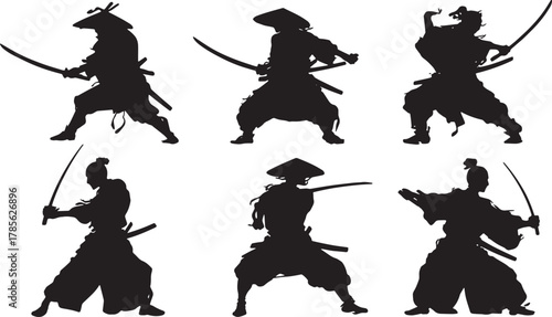 Samurai in High-Level Guard (Jodan-no-kamae) Silhouette Set