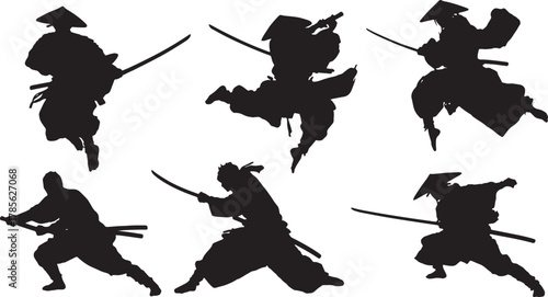Defeated Samurai Falling Silhouette Set