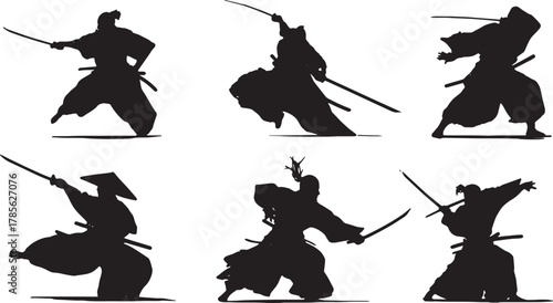 Defeated Samurai Falling Silhouette Set