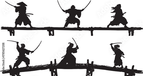 Dramatic Samurai Duel on Bridge Silhouette Scenes