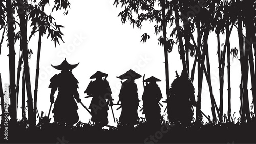 Samurai in Bamboo Forest Silhouette Scene Set
