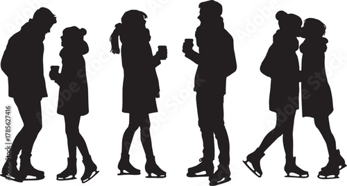 Romantic Ice Skating Date Couple Silhouette Pack