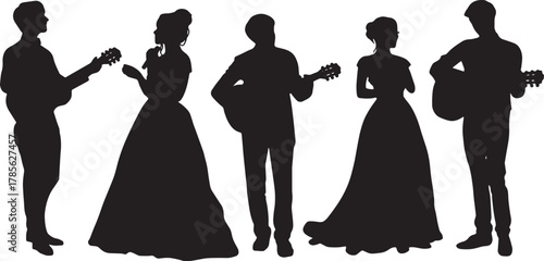 Groom Playing Guitar for Bride Silhouette Set