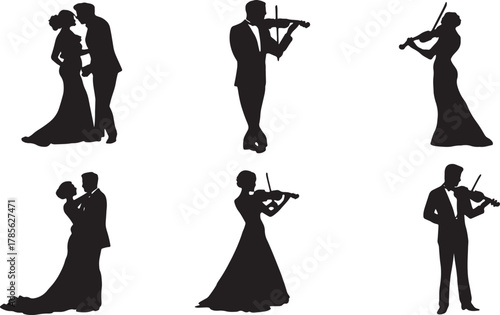 Groom Playing Violin for Bride Silhouette Set