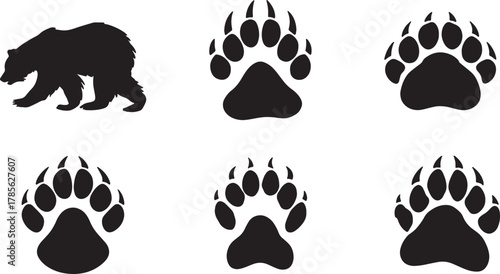 Bear Paw Print Tracks Silhouette Vector Pack