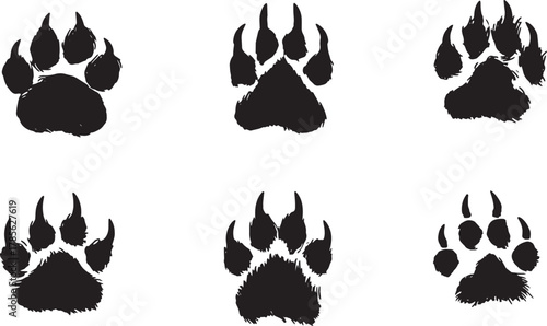 Badger Paw Print with Long Claws Silhouette Set