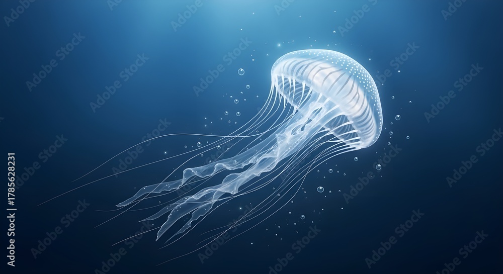 Fototapeta premium Colorful glowing jellyfish drawing set isolated on white background