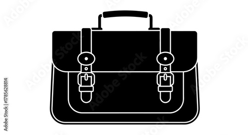 a classic black leather briefcase with sturdy handle and secure buckles, isolated on white background 